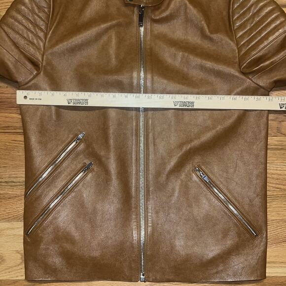 Cadogan Jaxon Men's Leather Biker Jacket In Sienna Brown Size Large - Picture 5 of 16